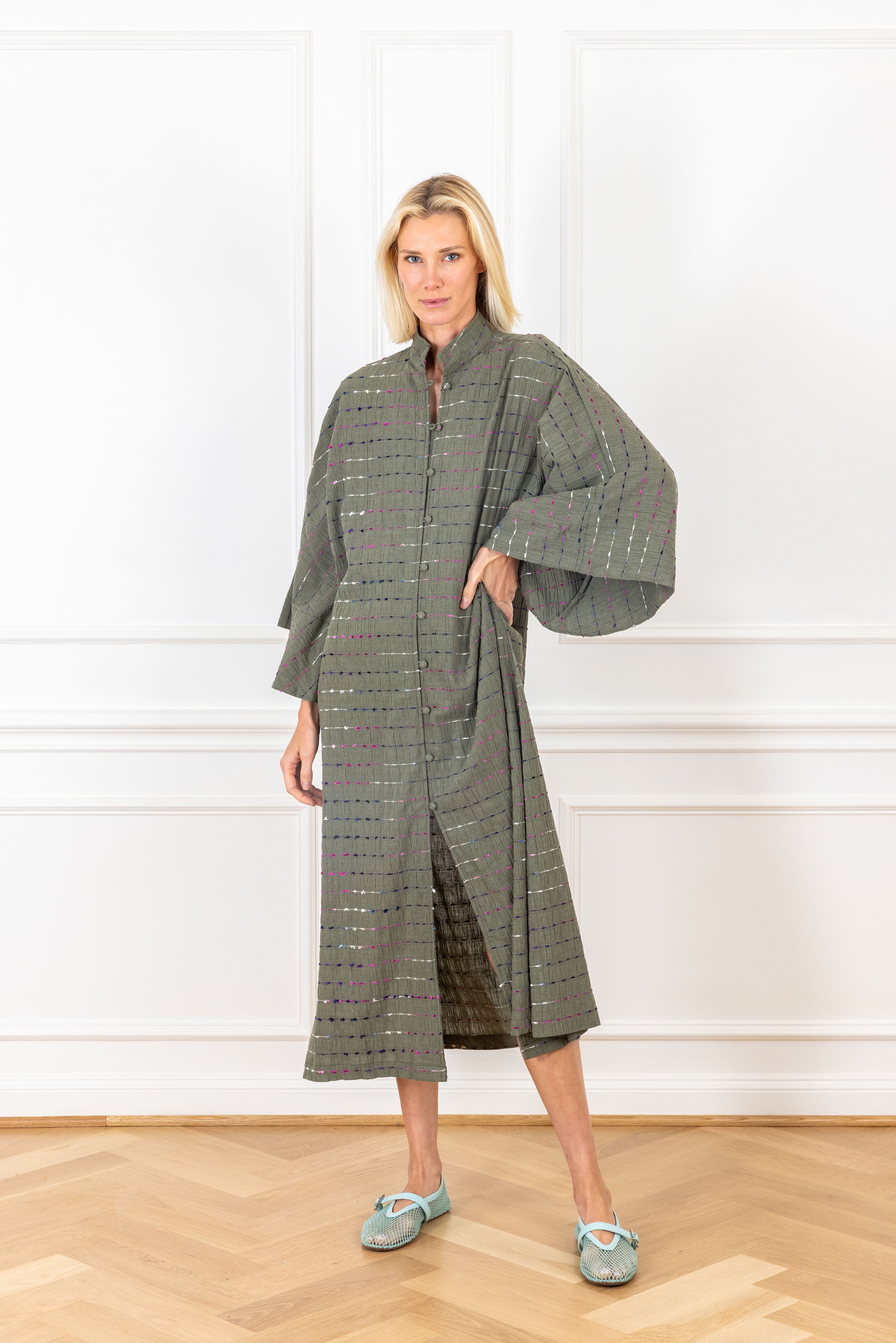 Pine Green Tassel Open Front Caftan La Vie Style House