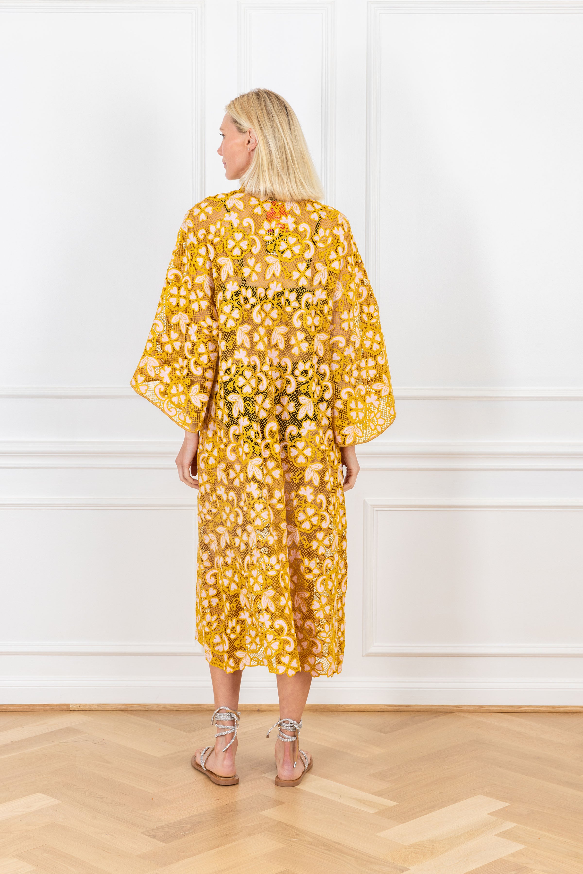 Mustard Peach Crochet Maxi Caftan La Vie Style House